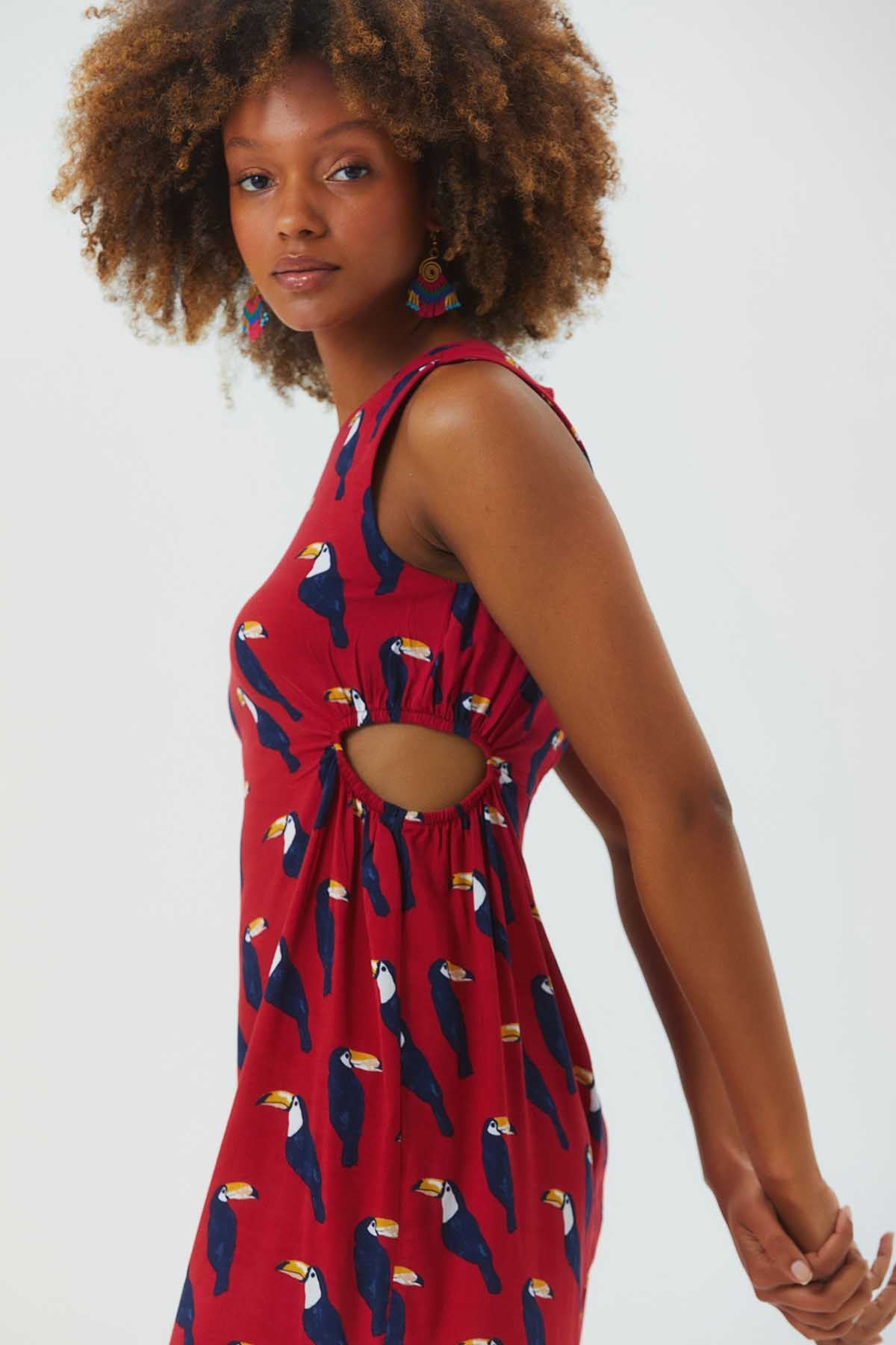 Cutout Detailed Sleeveless Mini Dress Red