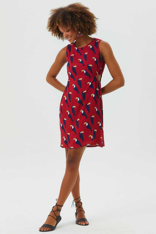 Cutout Detailed Sleeveless Mini Dress Red