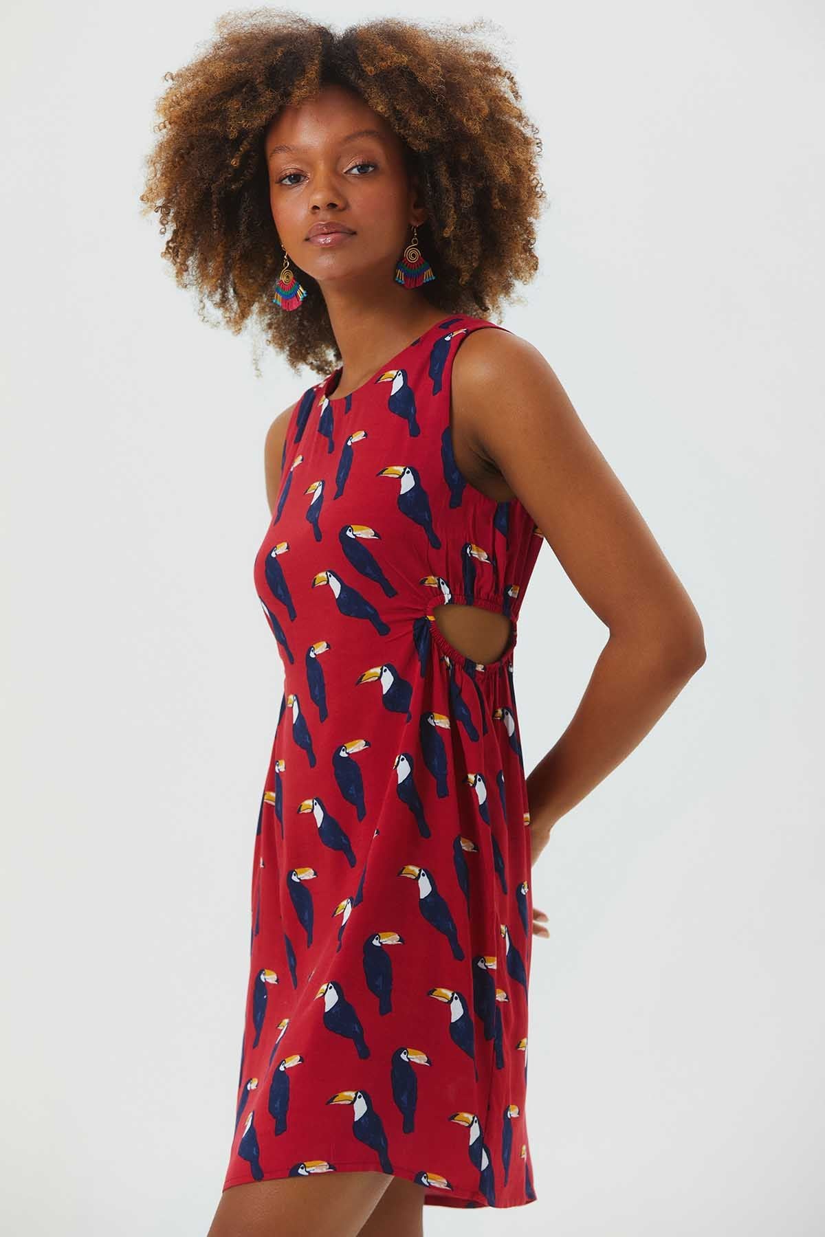 Cutout Detailed Sleeveless Mini Dress Red