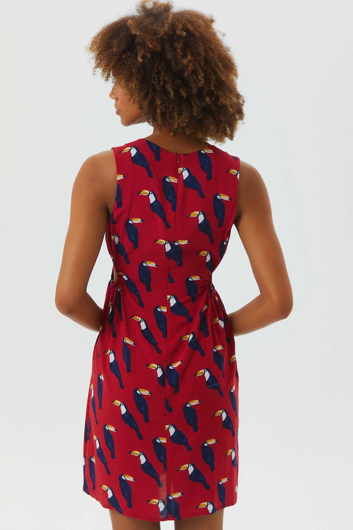 Cutout Detailed Sleeveless Mini Dress Red