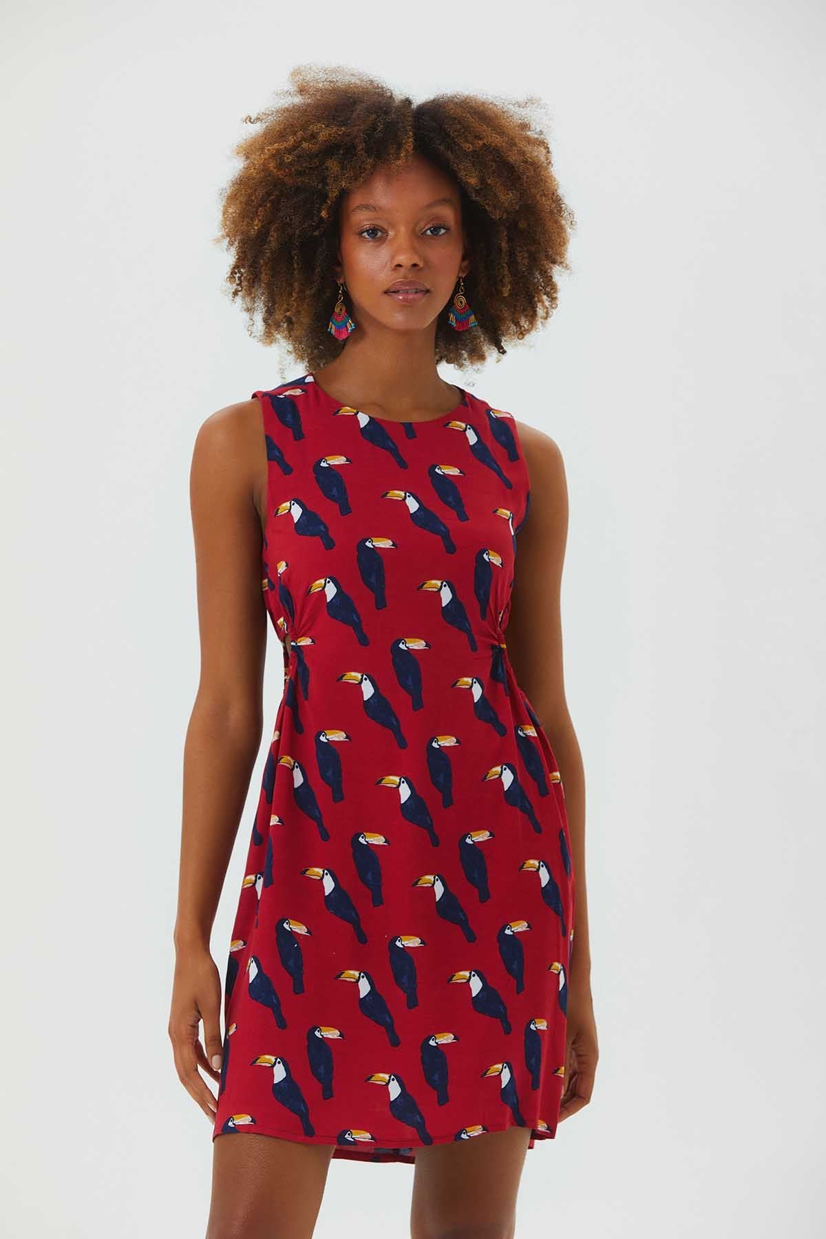 Cutout Detailed Sleeveless Mini Dress Red