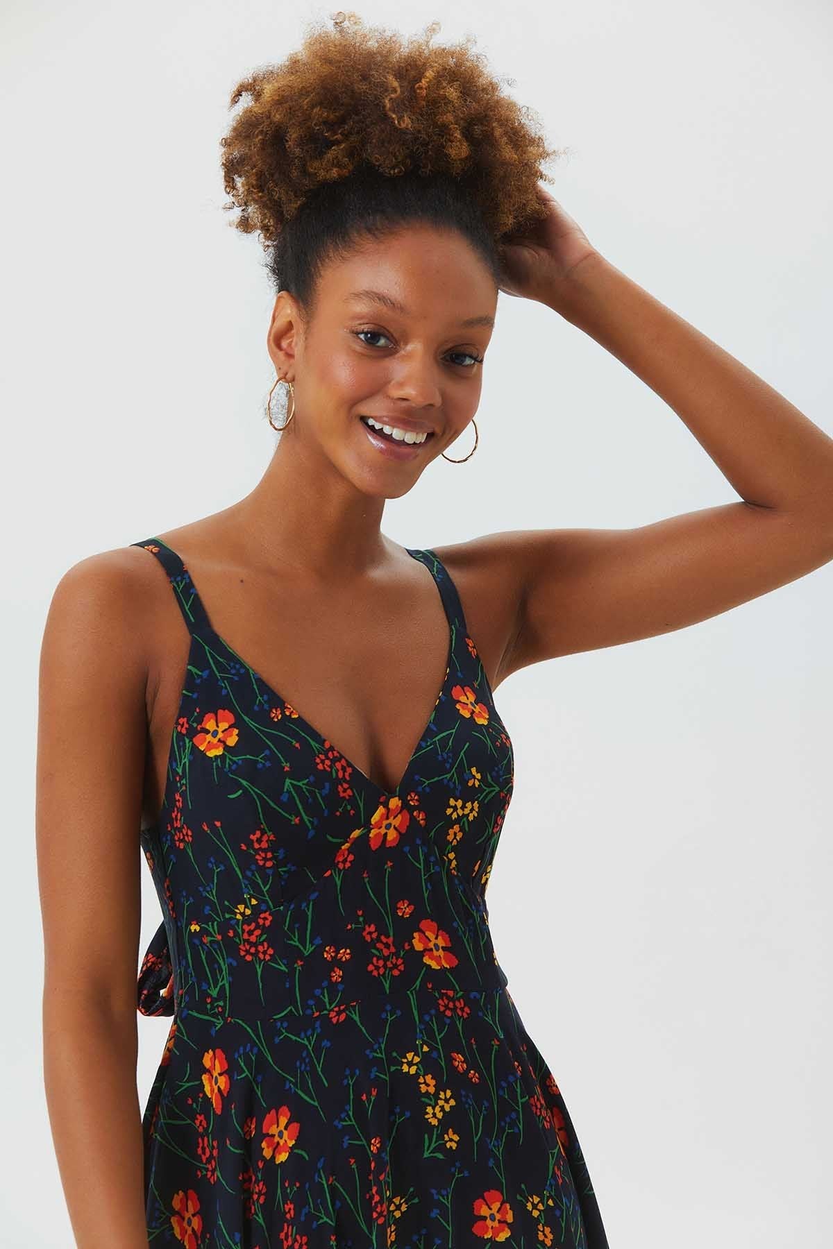 V Neck Asymmetric Bohemian Dress Black