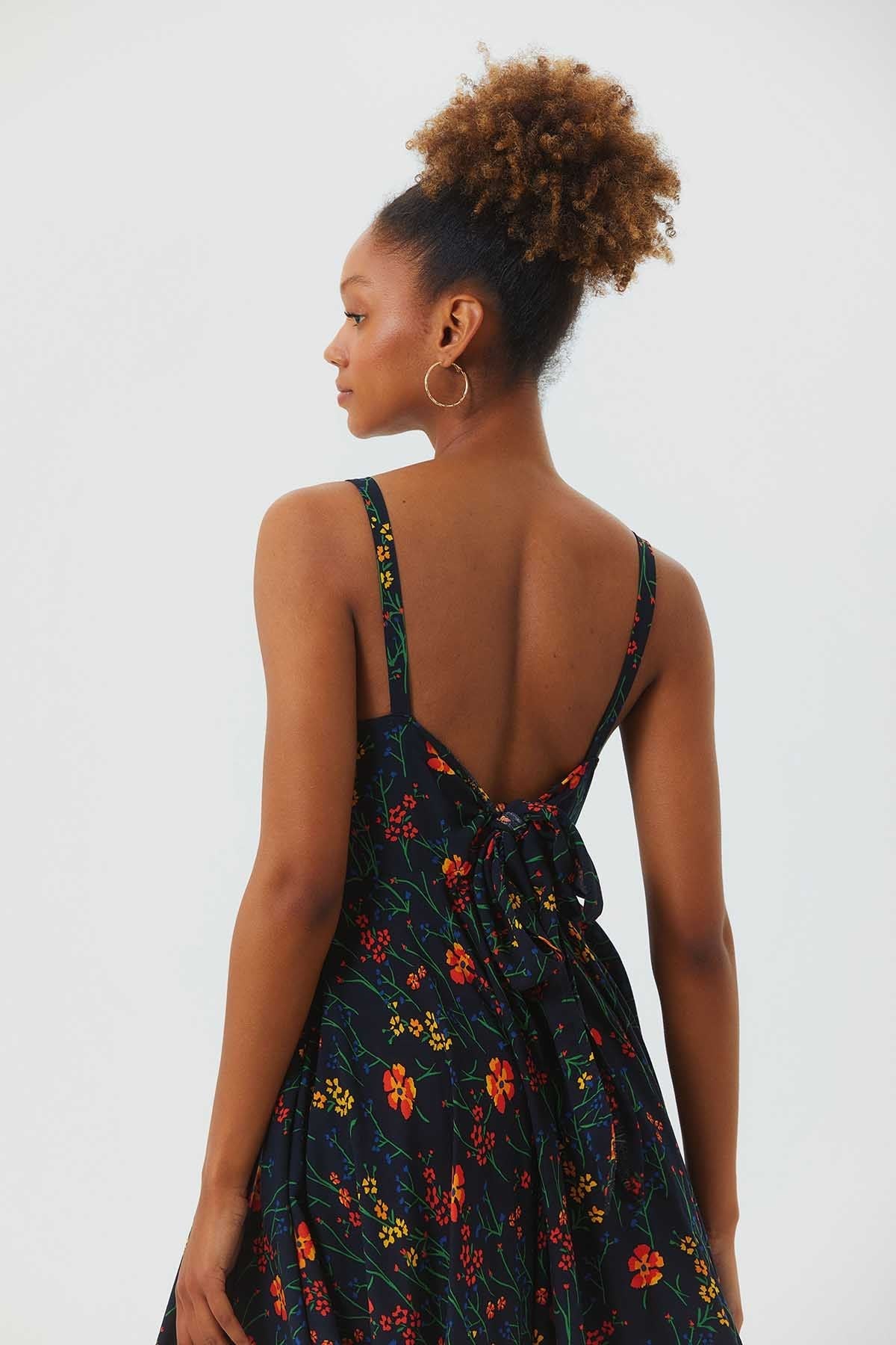V Neck Asymmetric Bohemian Dress Black