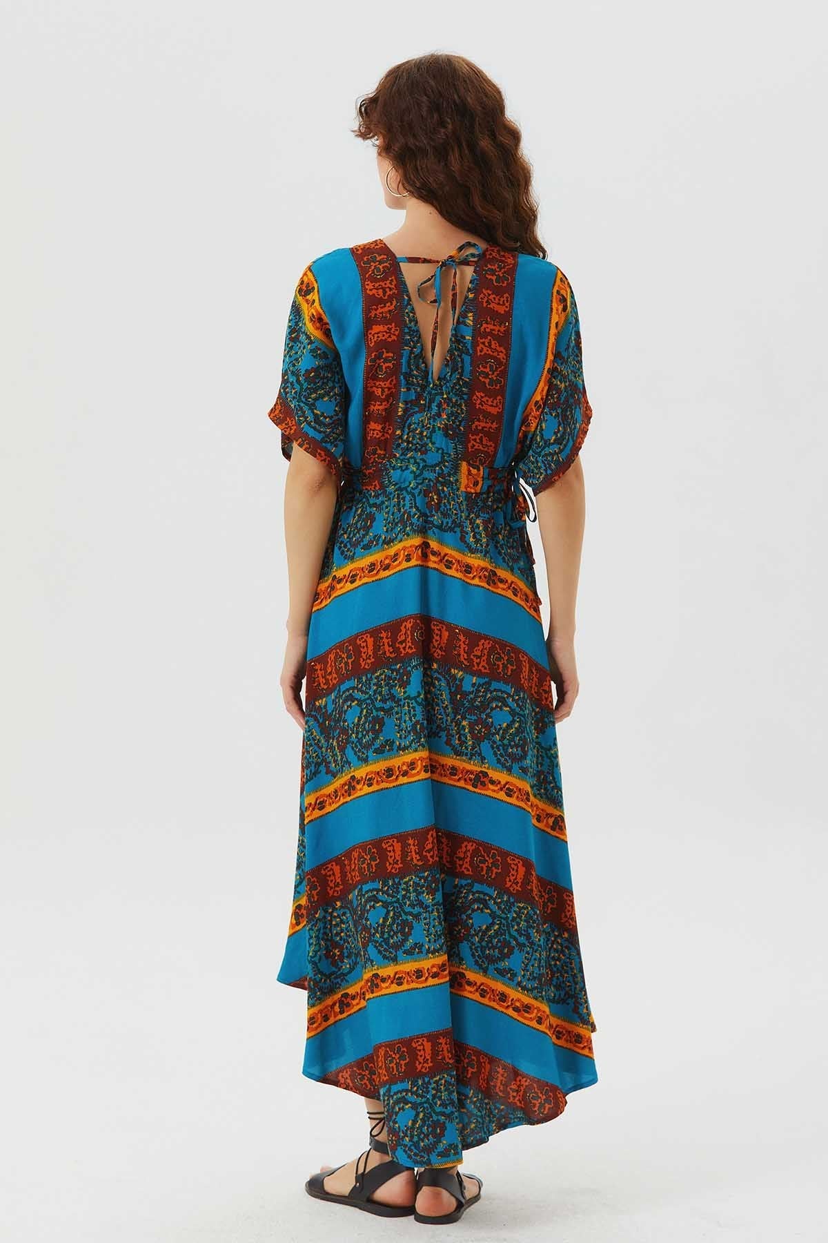 V Neck Half Sleeve Flowy Midi Dress Yellow
