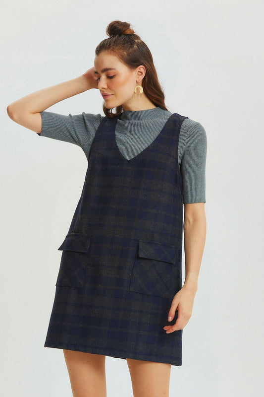 V-neck Mini Jumper Dress Dark Blue