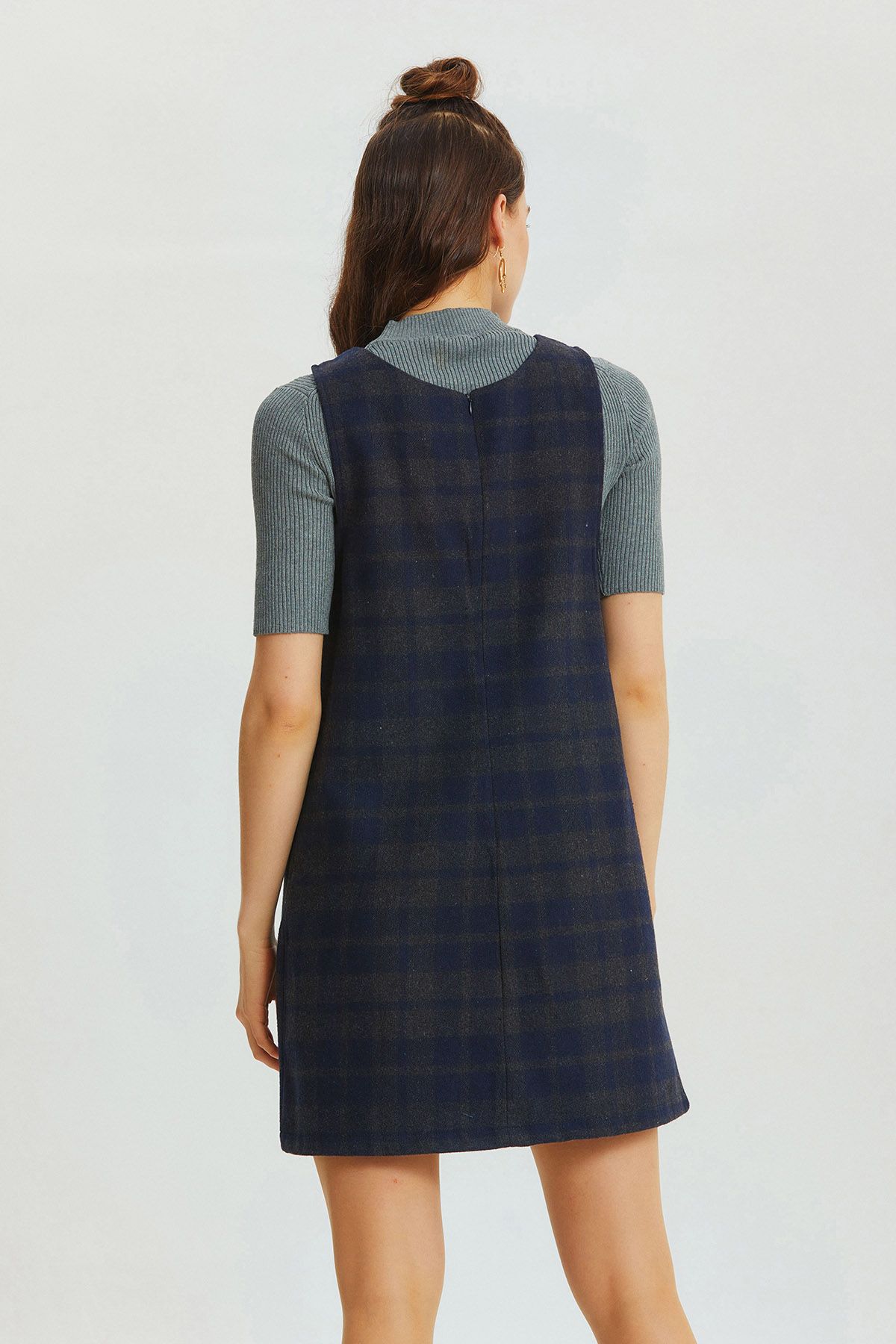 V-neck Mini Jumper Dress Dark Blue