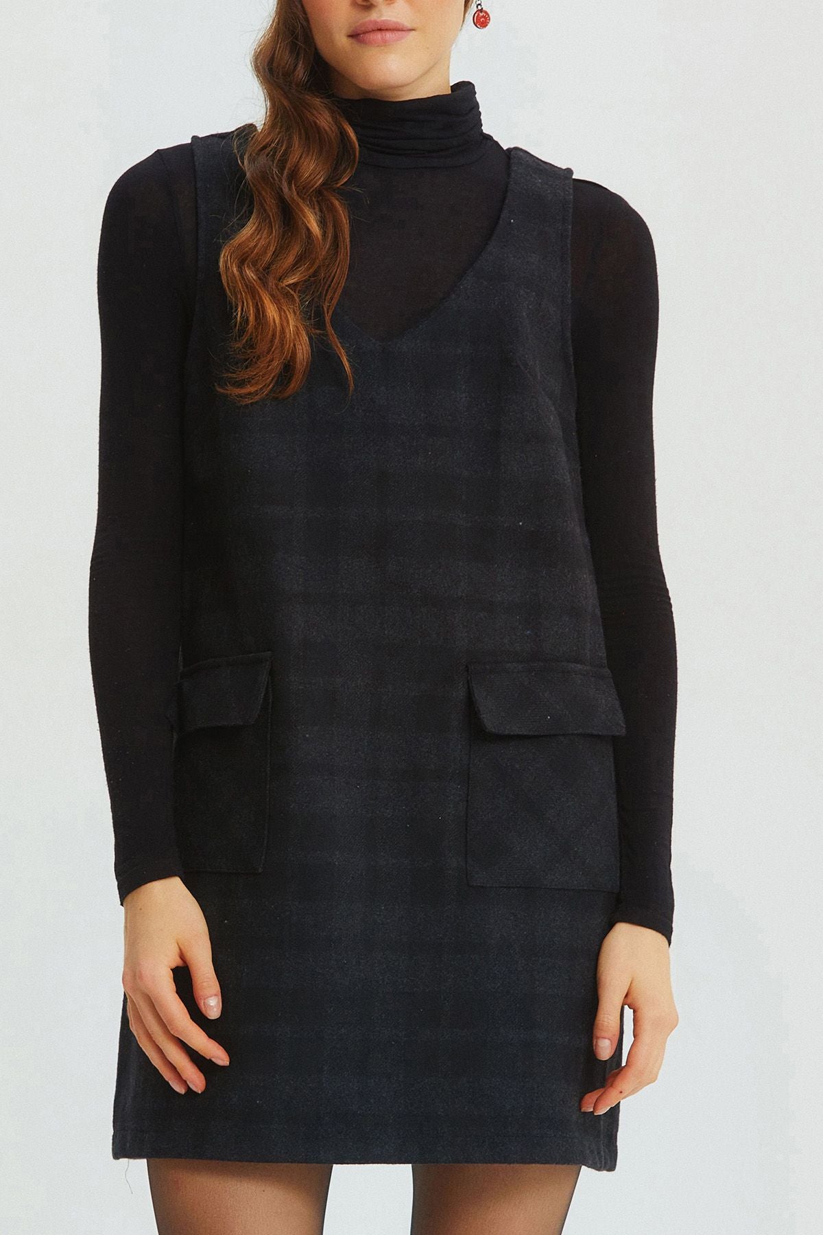 V-neck Mini Jumper Dress Gray