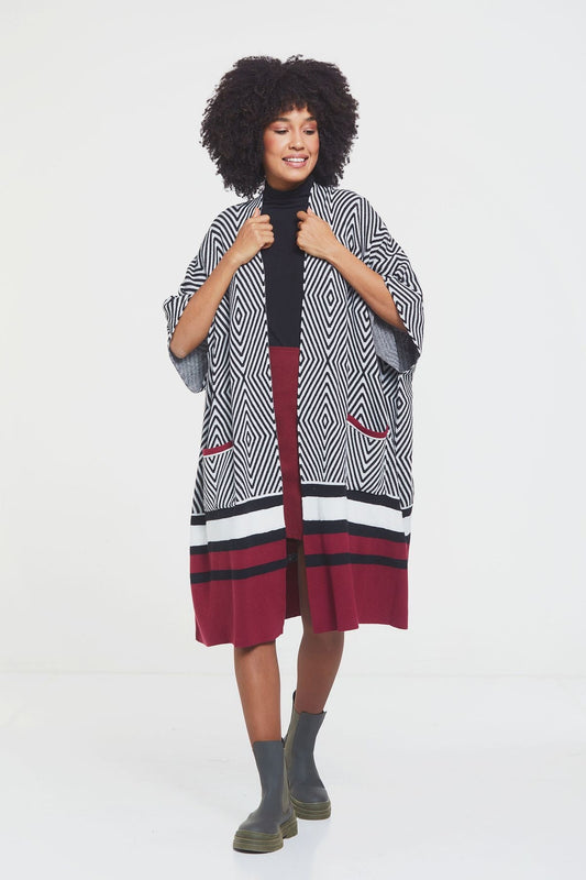 Long Crochet Poncho Dark Red