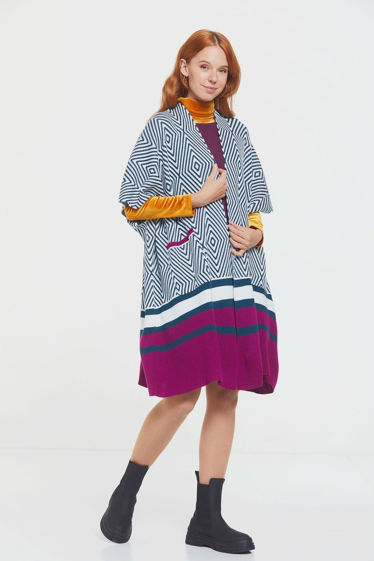 Long Crochet Poncho Pink