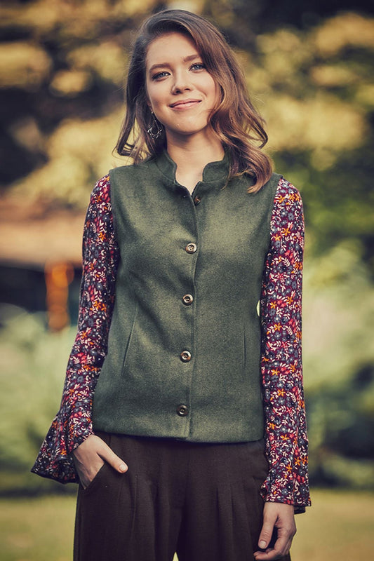 Band Collar Vest Khaki