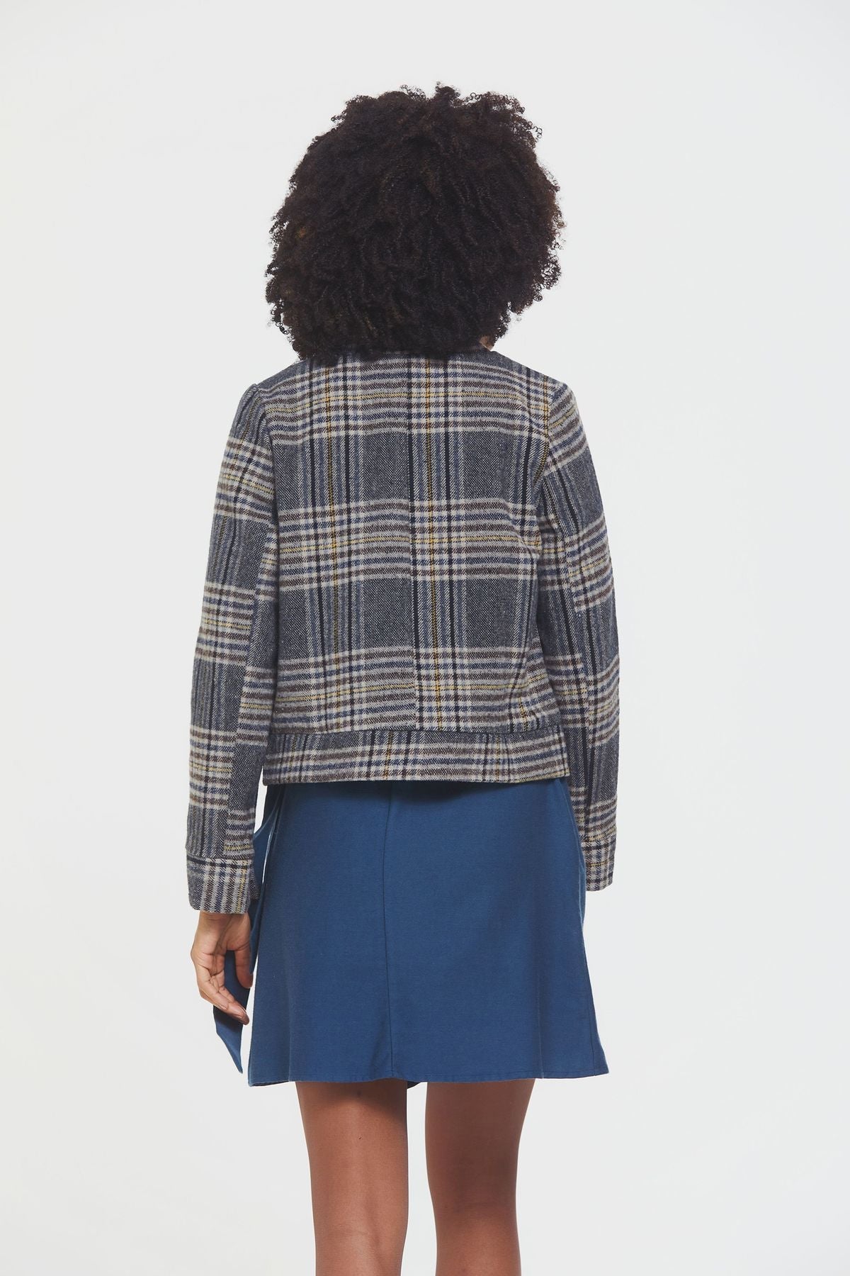 Plaid Short Boho Jacket Dark Gray