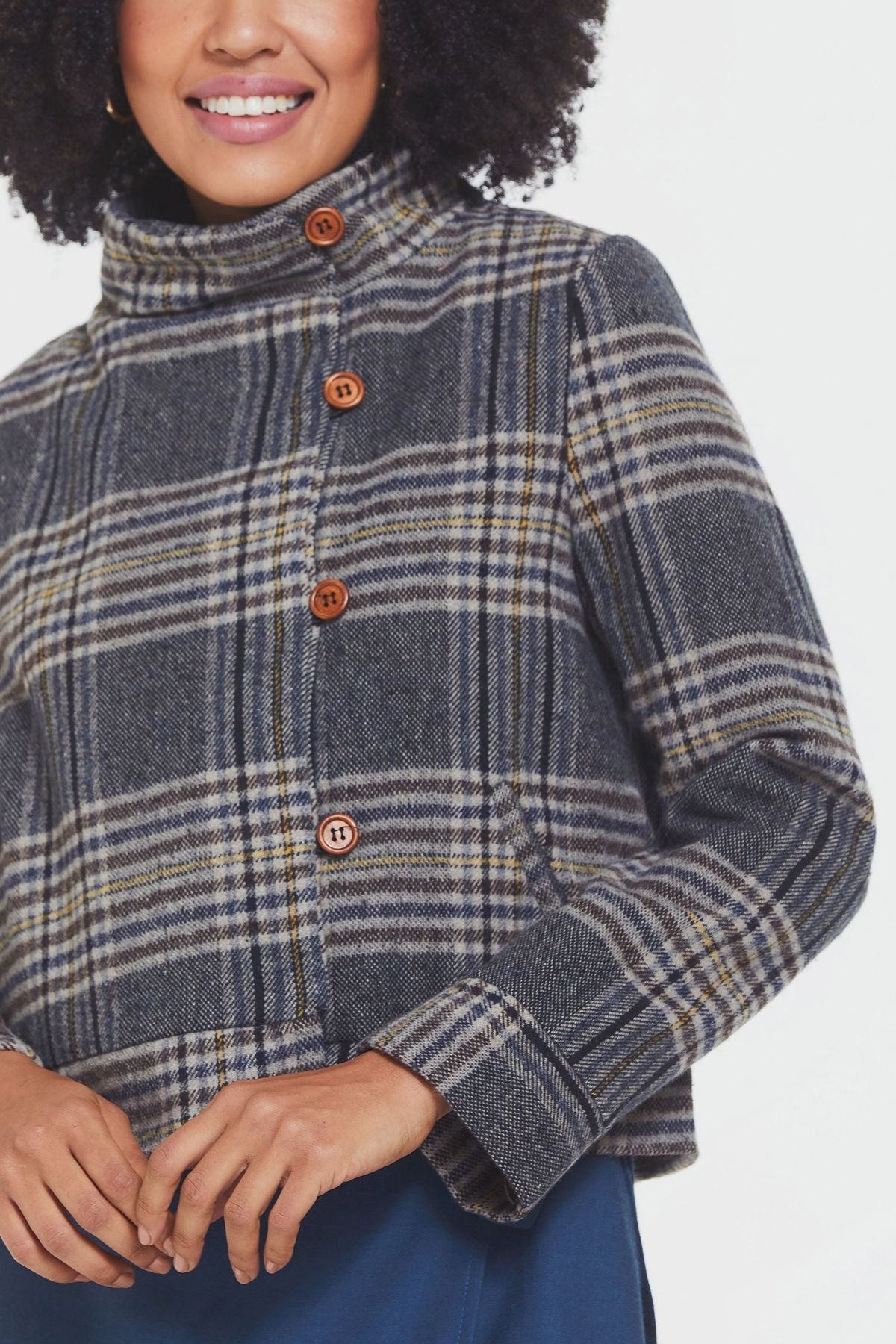 Plaid Short Boho Jacket Dark Gray