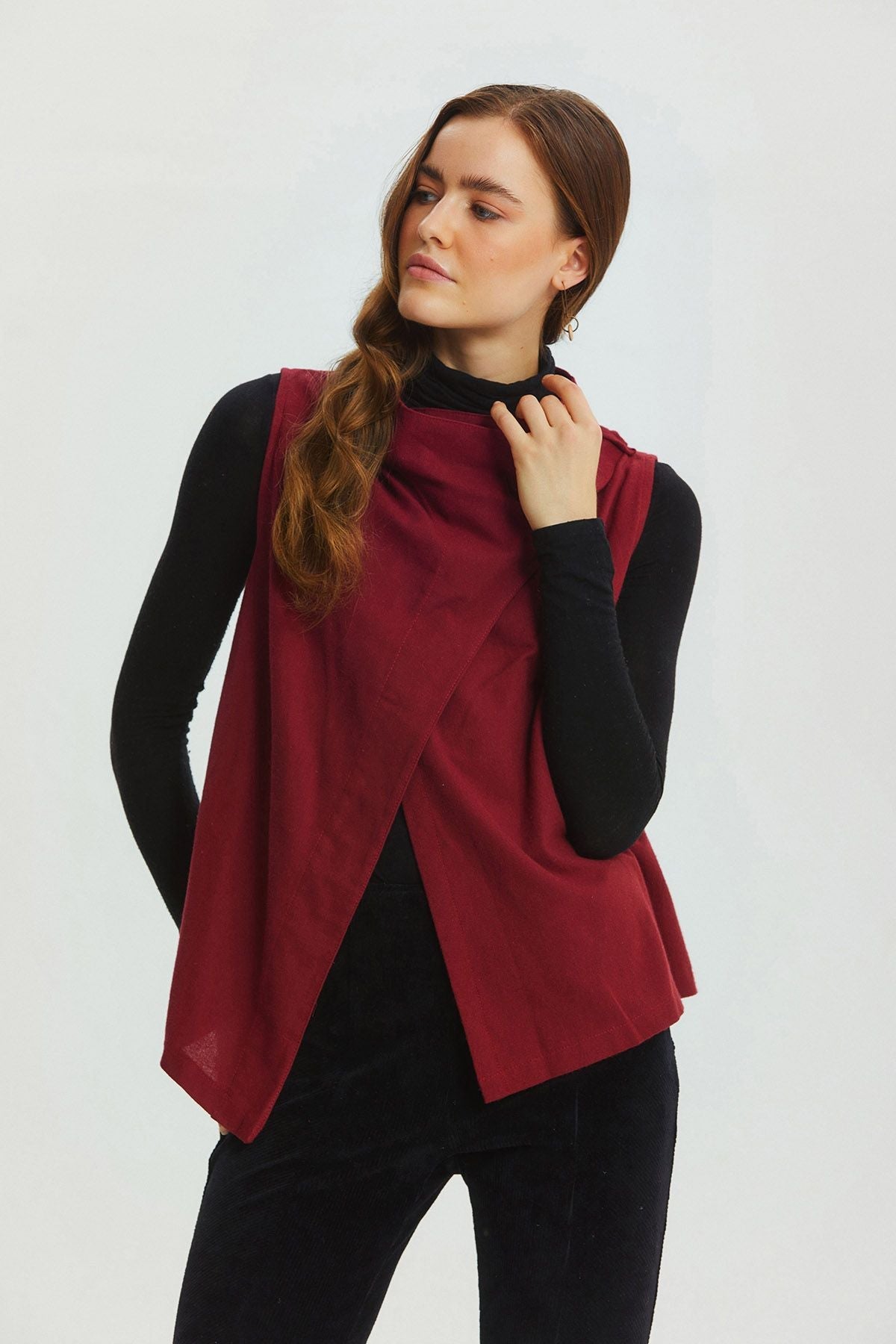 Asymmetric Boat Neck Vest Top Dark Red