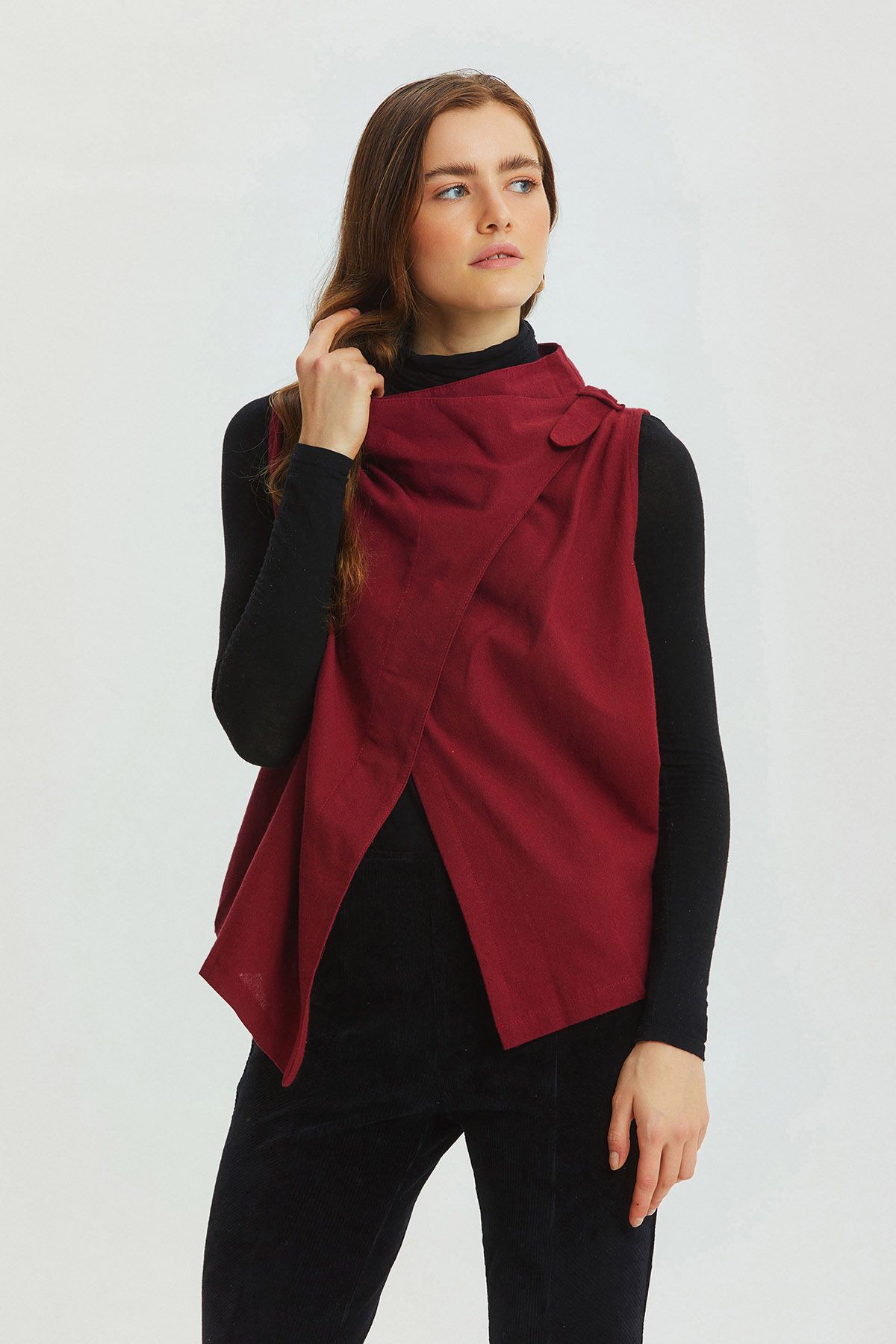 Asymmetric Boat Neck Vest Top Dark Red