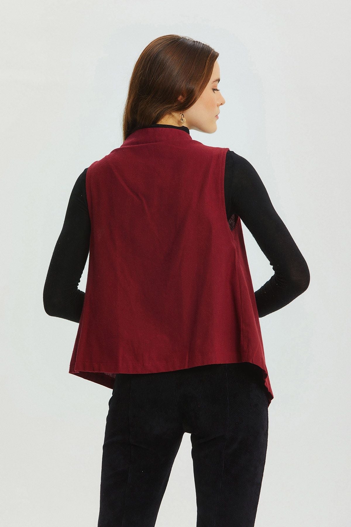 Asymmetric Boat Neck Vest Top Dark Red