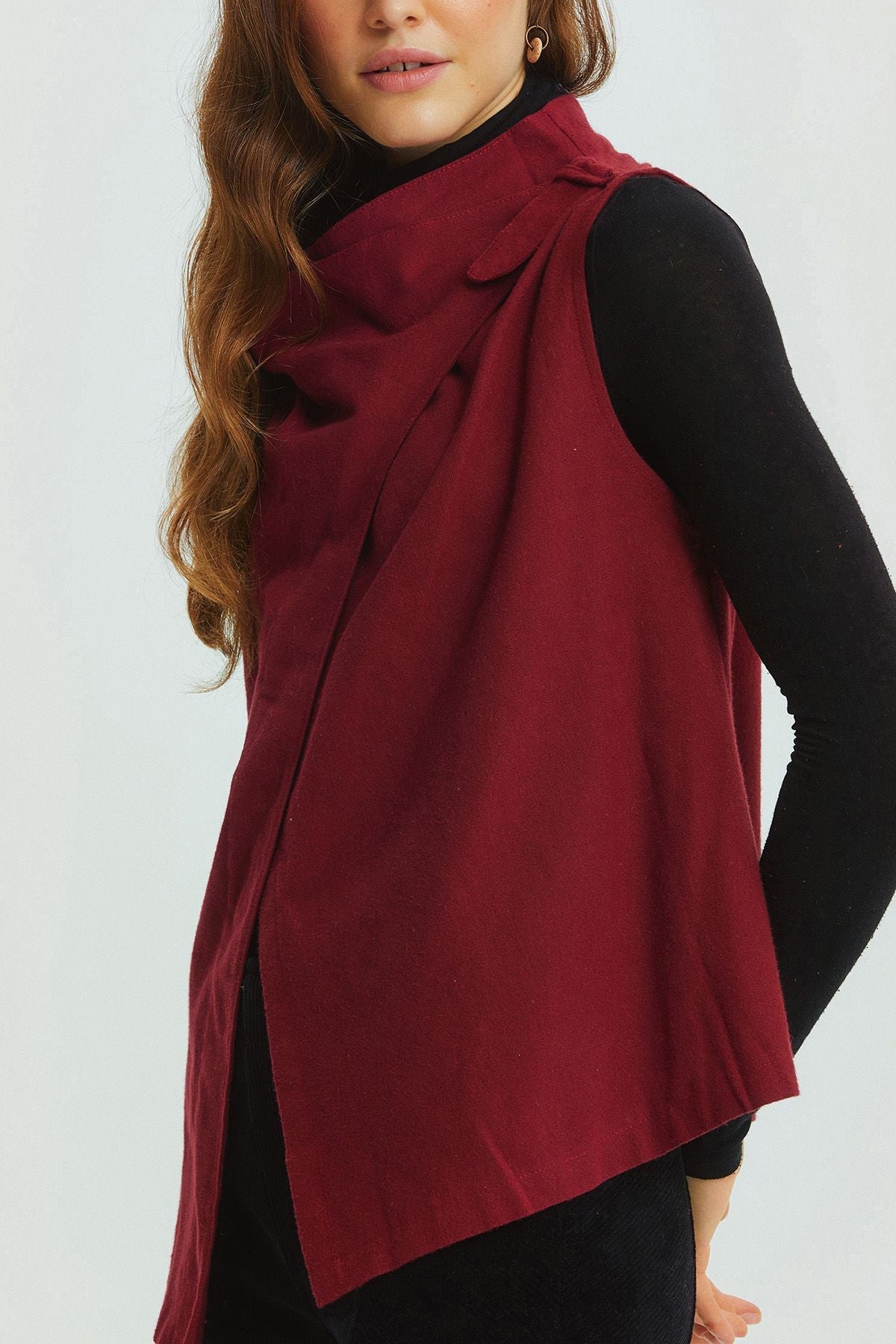 Asymmetric Boat Neck Vest Top Dark Red