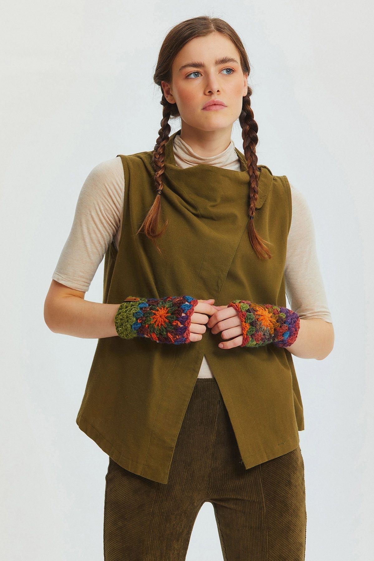 Asymmetric Boat Neck Vest Top Khaki