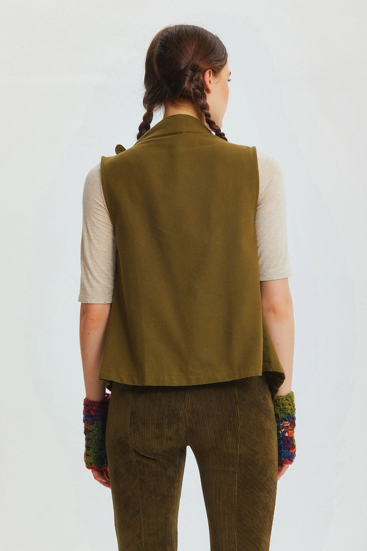 Asymmetric Boat Neck Vest Top Khaki