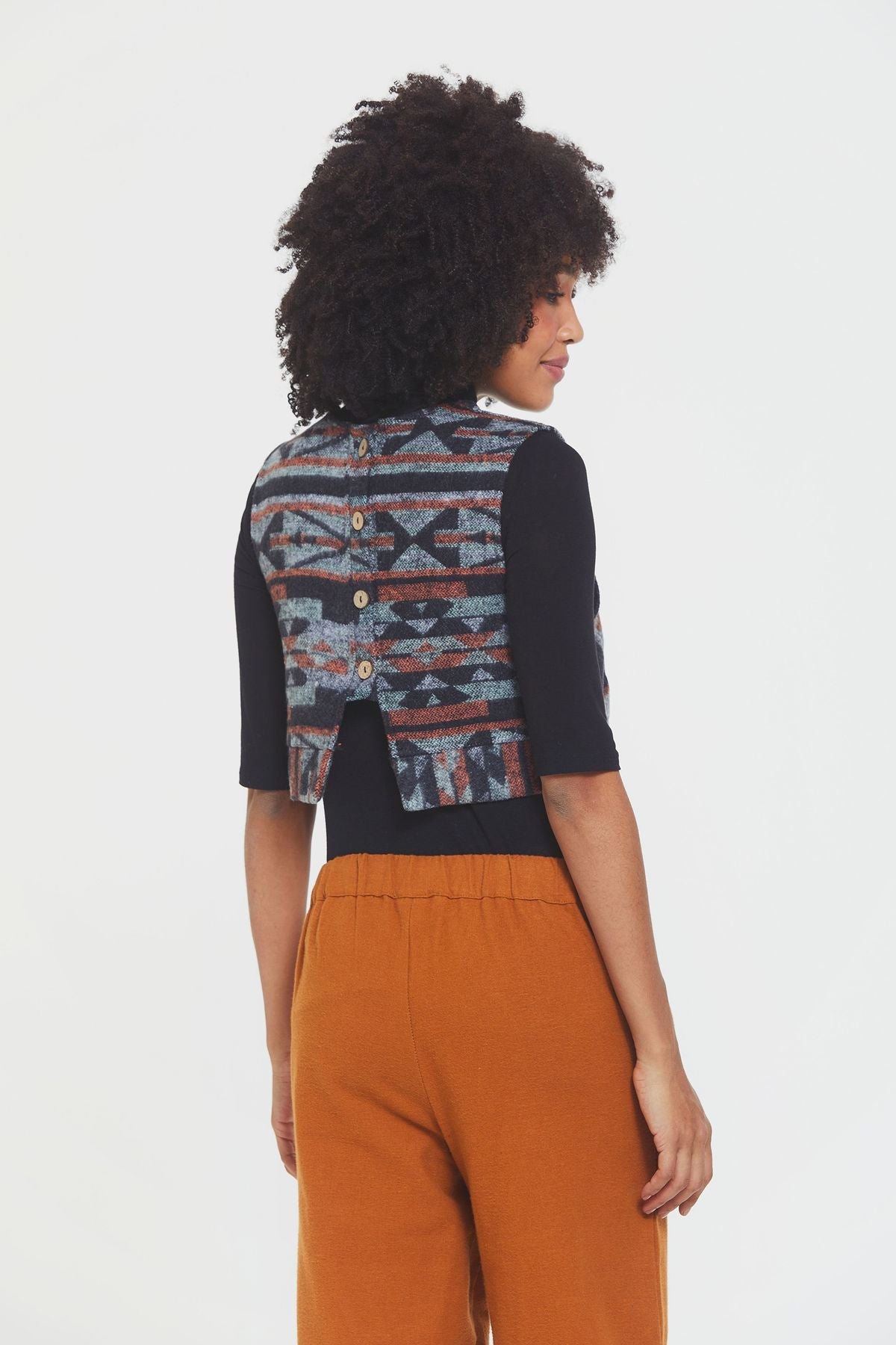 Ethnic Patterned Short Women's Vest Black