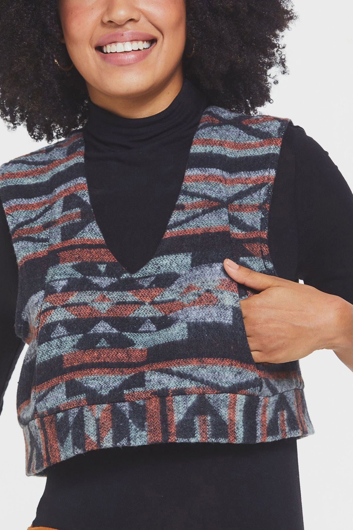 Ethnic Patterned Short Women's Vest Black