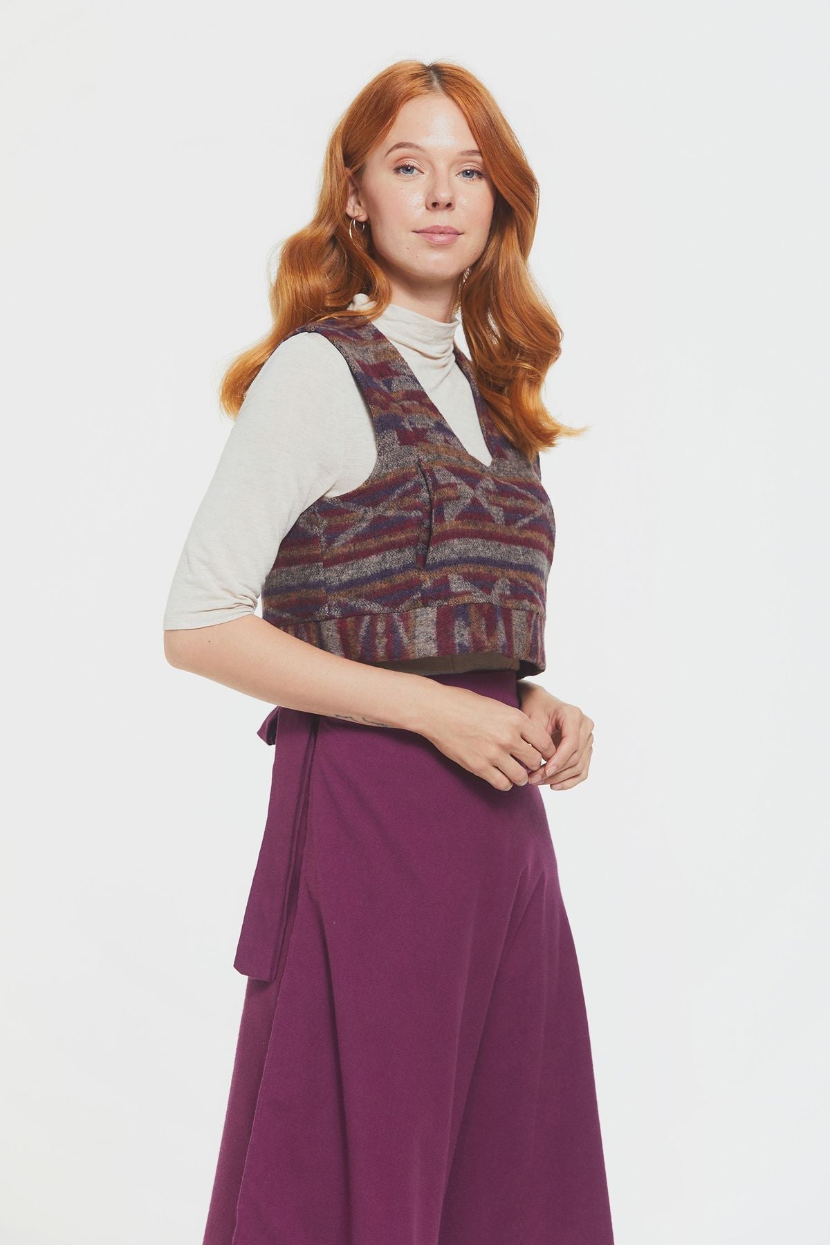 Ethnic Patterned Short Women's Vest Purple