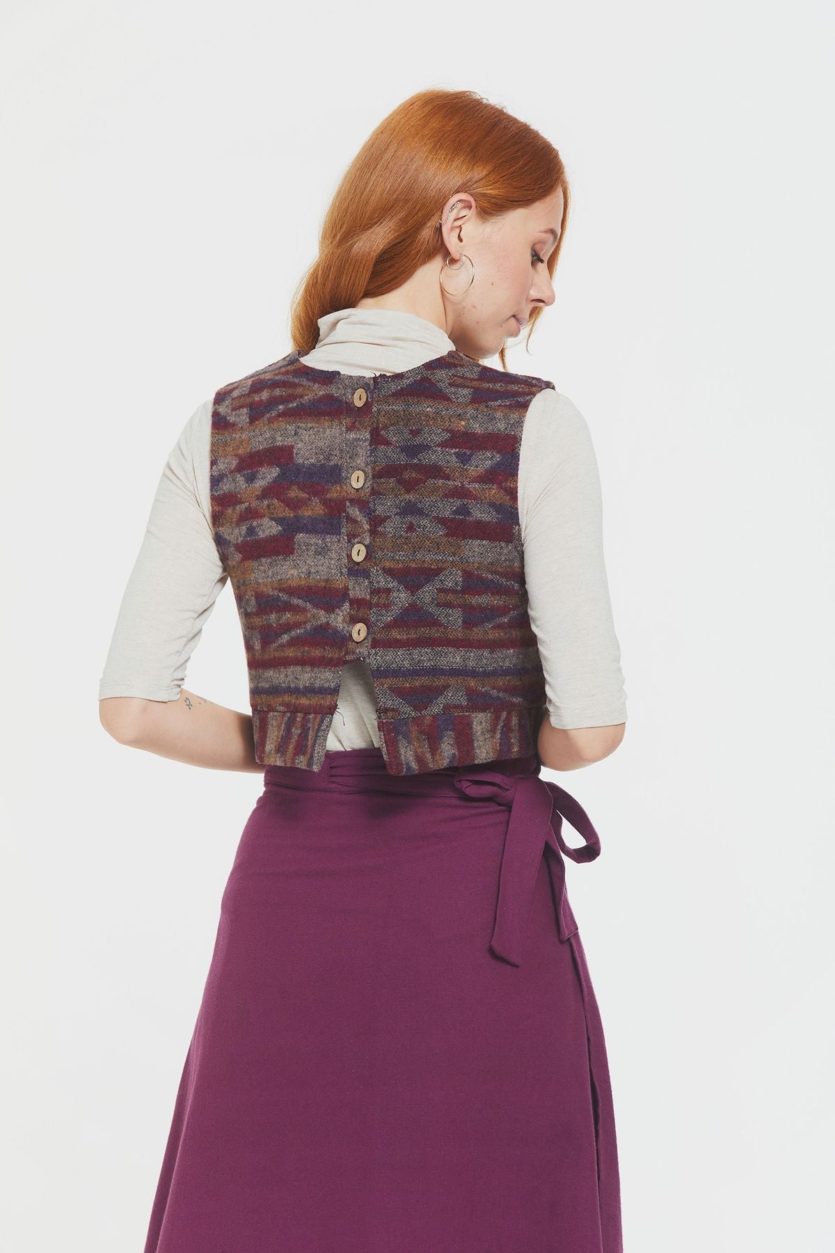Ethnic Patterned Short Women's Vest Purple