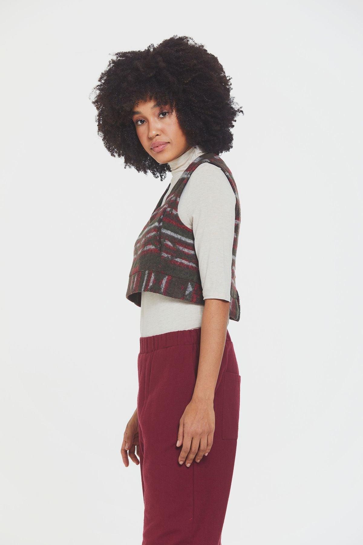Ethnic Patterned Short Women's Vest Khaki