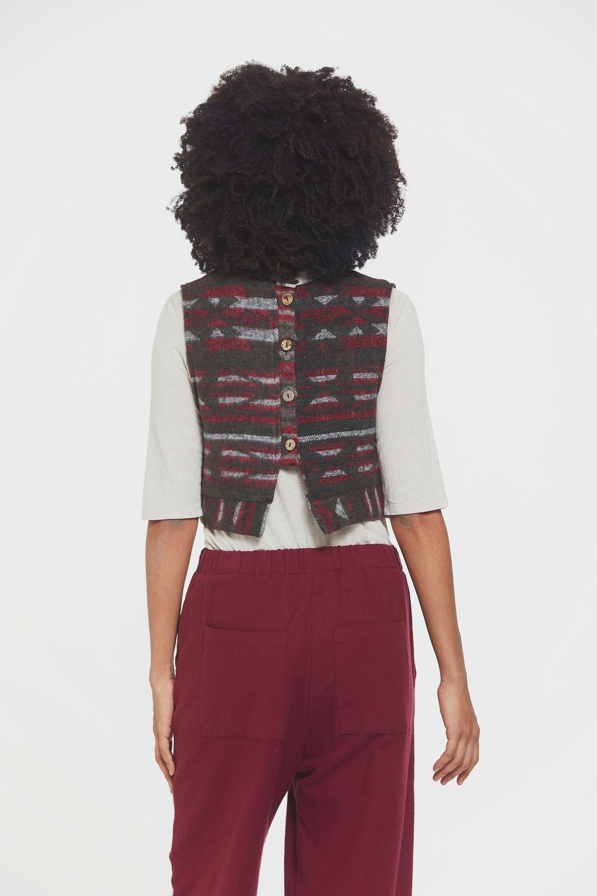Ethnic Patterned Short Women's Vest Khaki