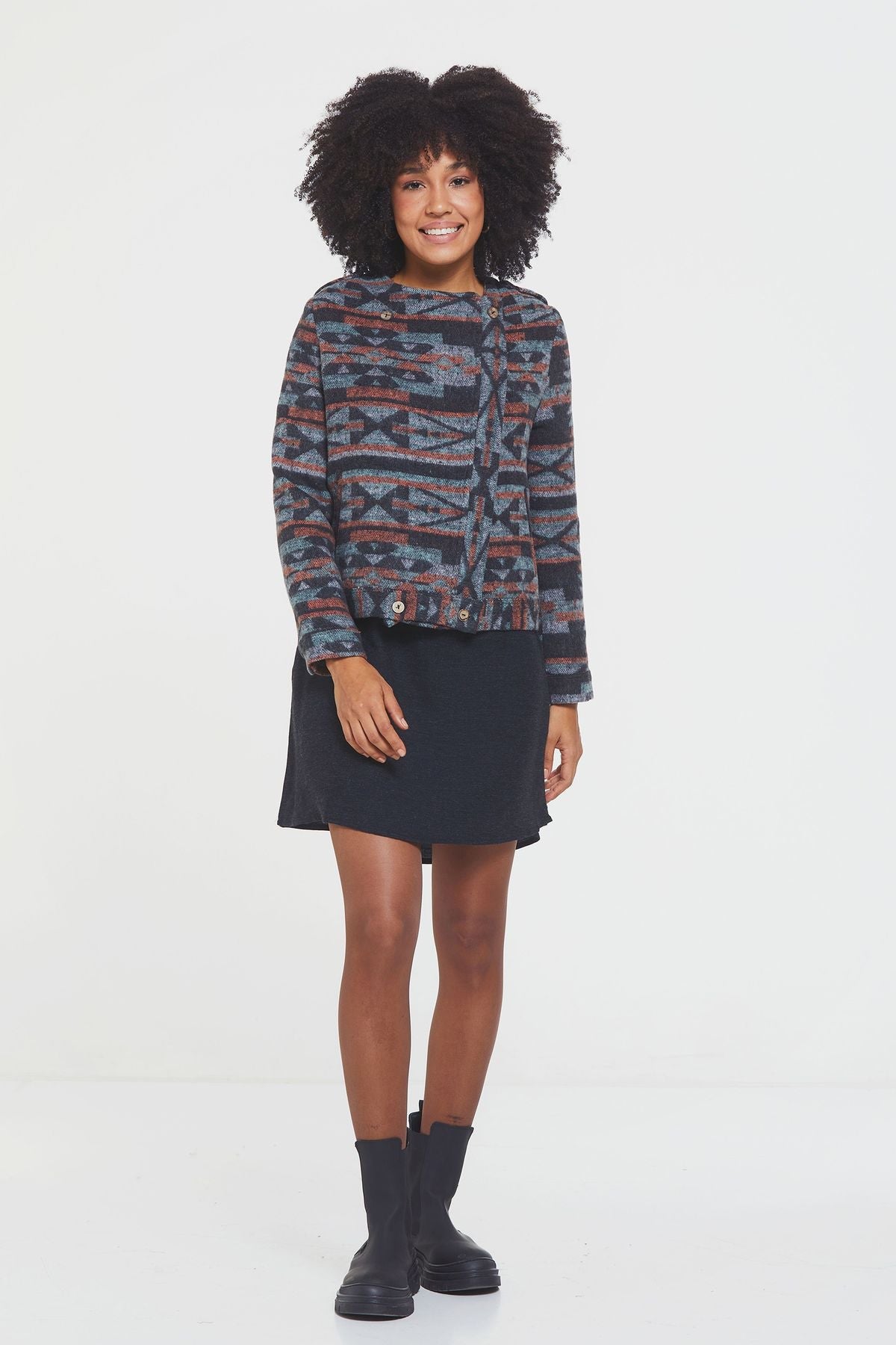 Ethnic Patterned Women's Jacket with Lining Black