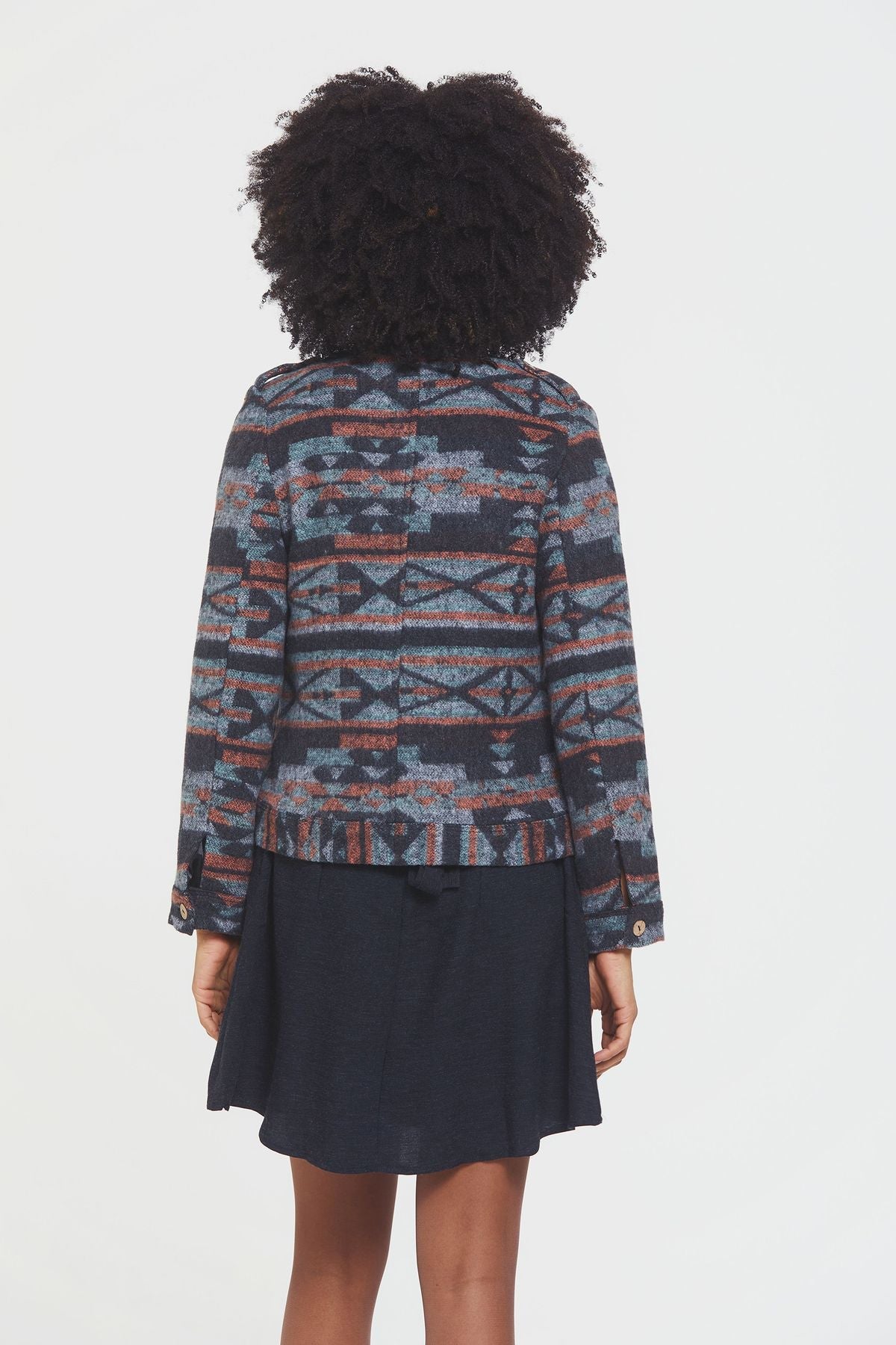 Ethnic Patterned Women's Jacket with Lining Black