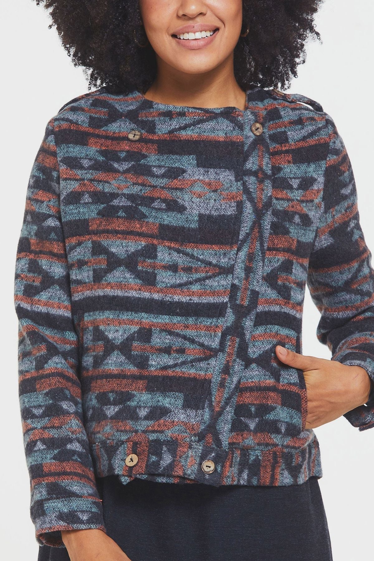 Ethnic Patterned Women's Jacket with Lining Black