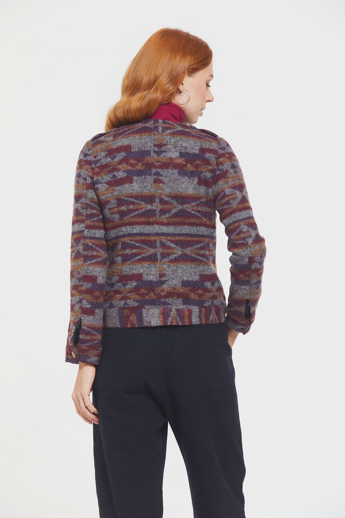 Ethnic Patterned Women's Jacket with Lining Purple