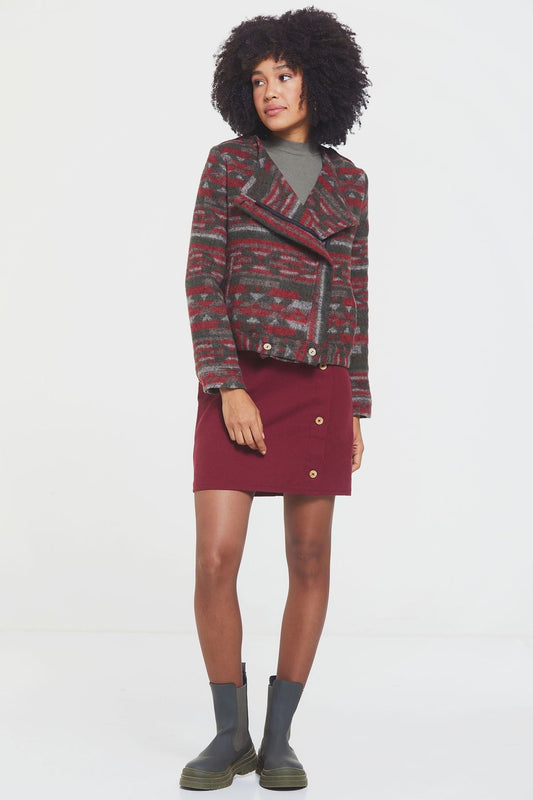 Ethnic Patterned Women's Jacket with Lining Khaki