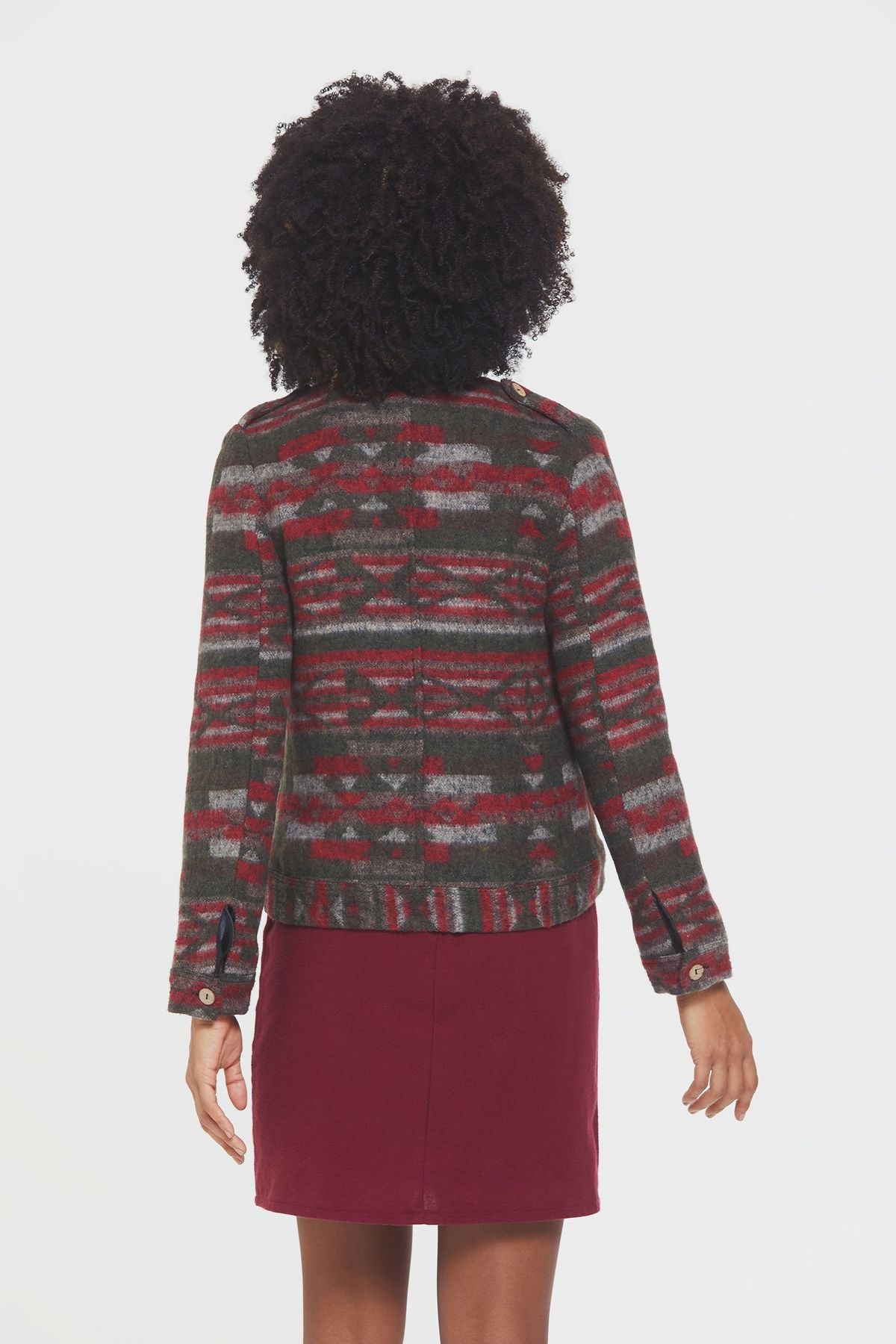 Ethnic Patterned Women's Jacket with Lining Khaki