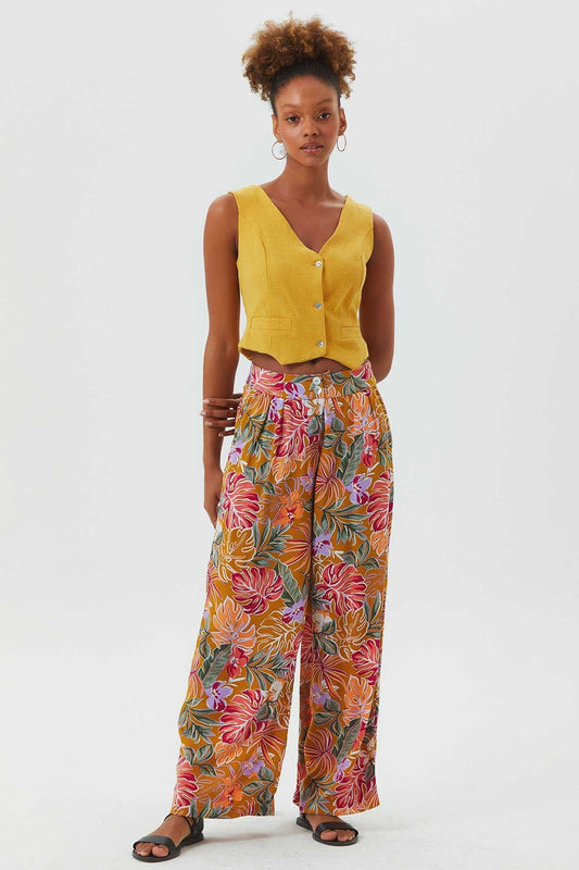 V Neck Sleeveless Classic Cut Boho Vest Yellow