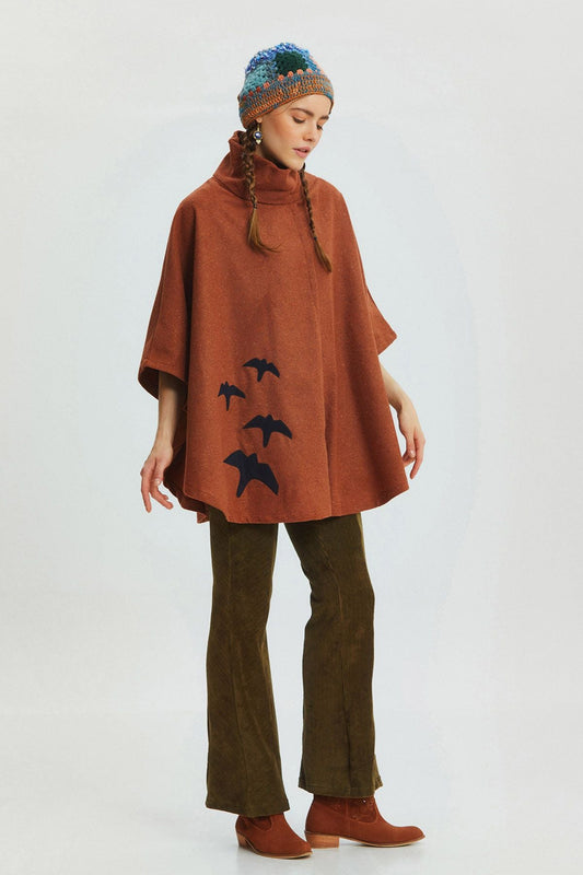 Bird Appliqué Bohemian Poncho Orange