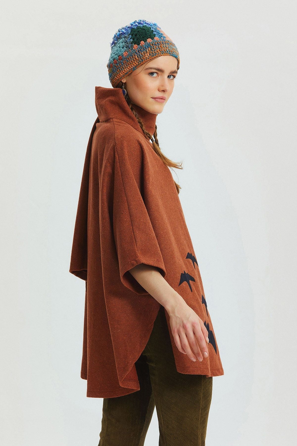 Bird Appliqué Bohemian Poncho Orange