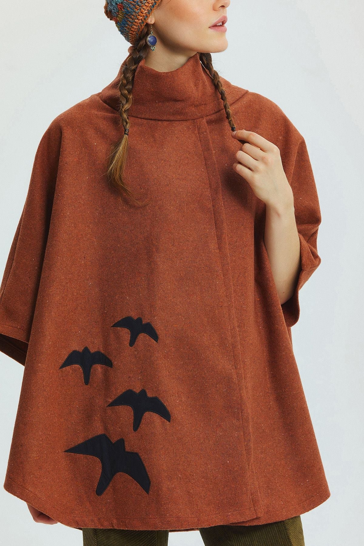 Bird Appliqué Bohemian Poncho Orange