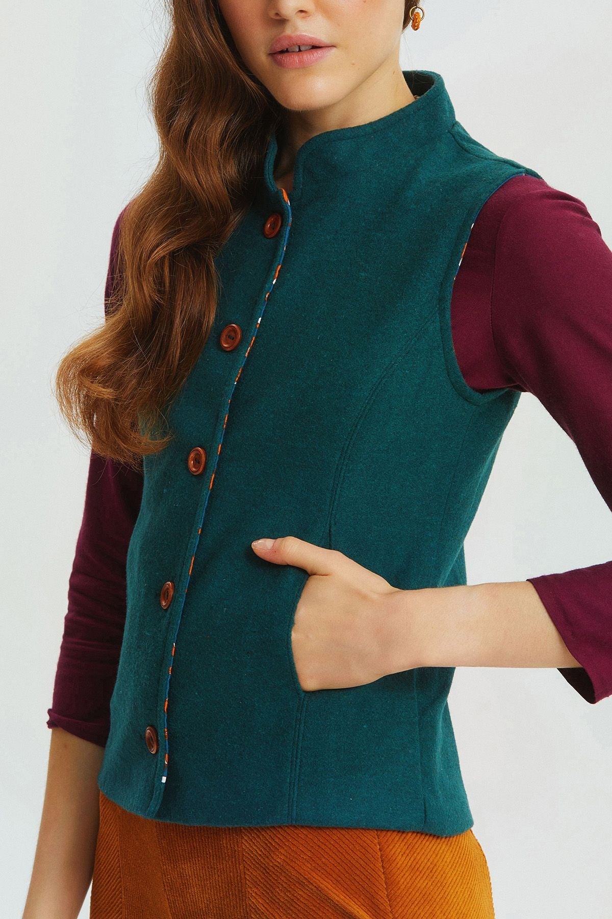 Band Collar Vest Green