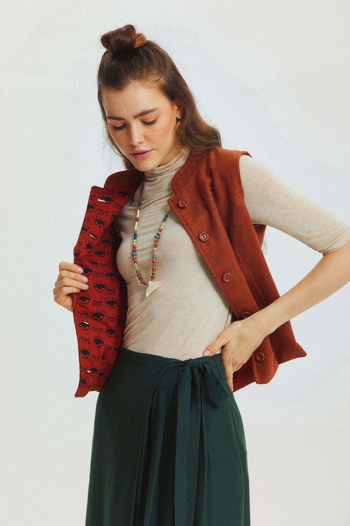 Band Collar Vest Orange