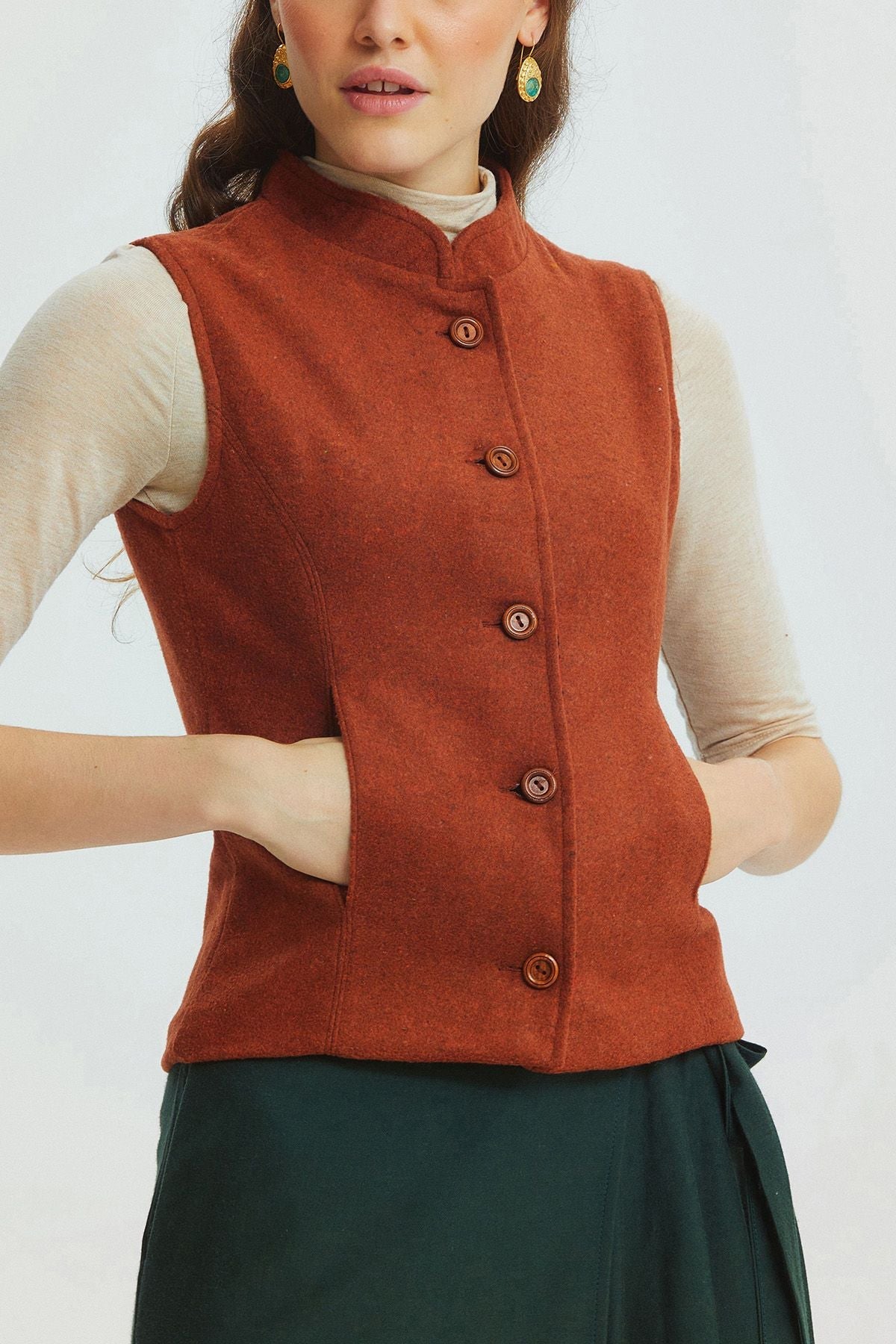 Band Collar Vest Orange