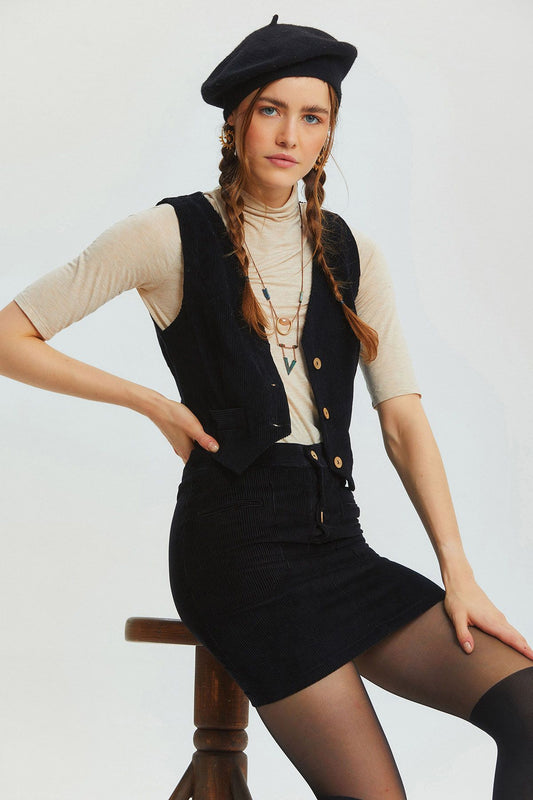 Bohemian V-Neck Classic Women's Vest Black