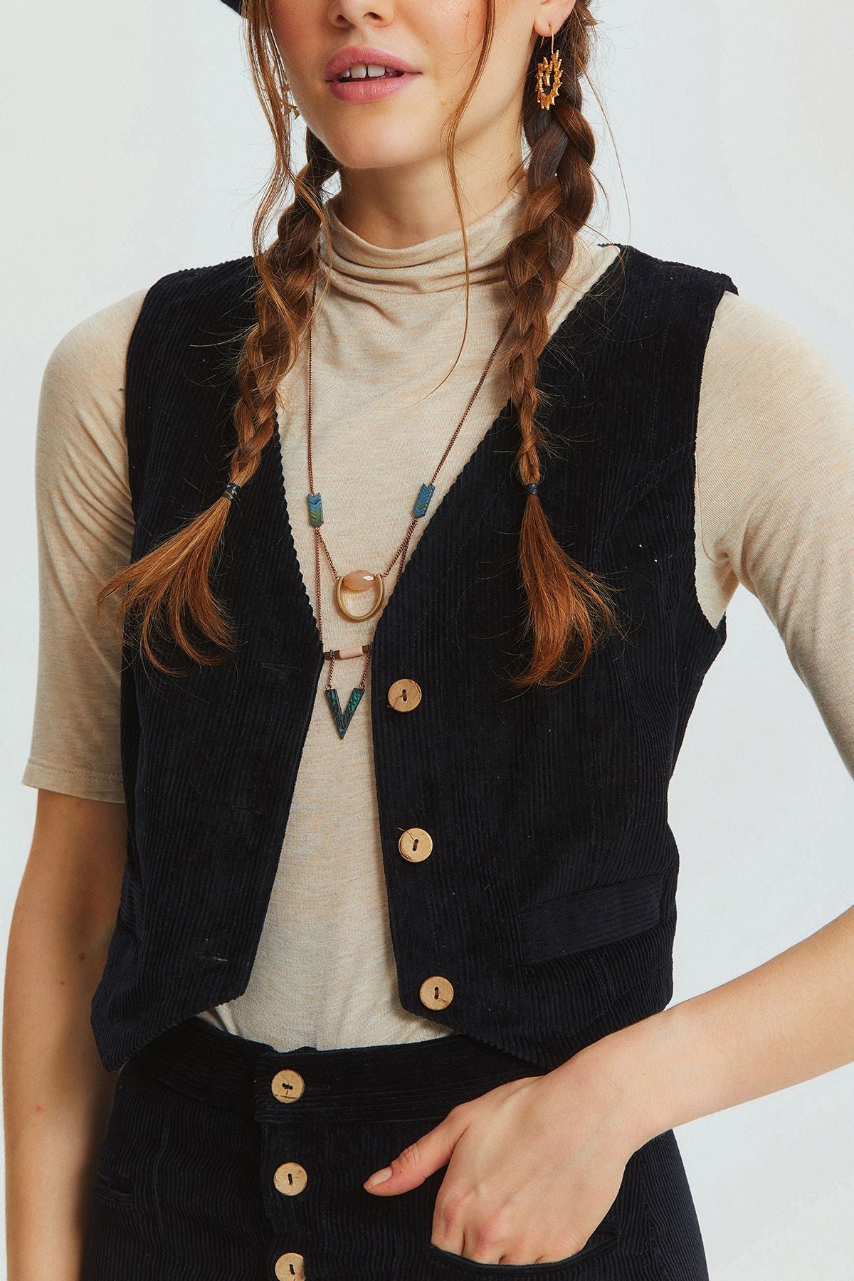 Bohemian V-Neck Classic Women's Vest Black