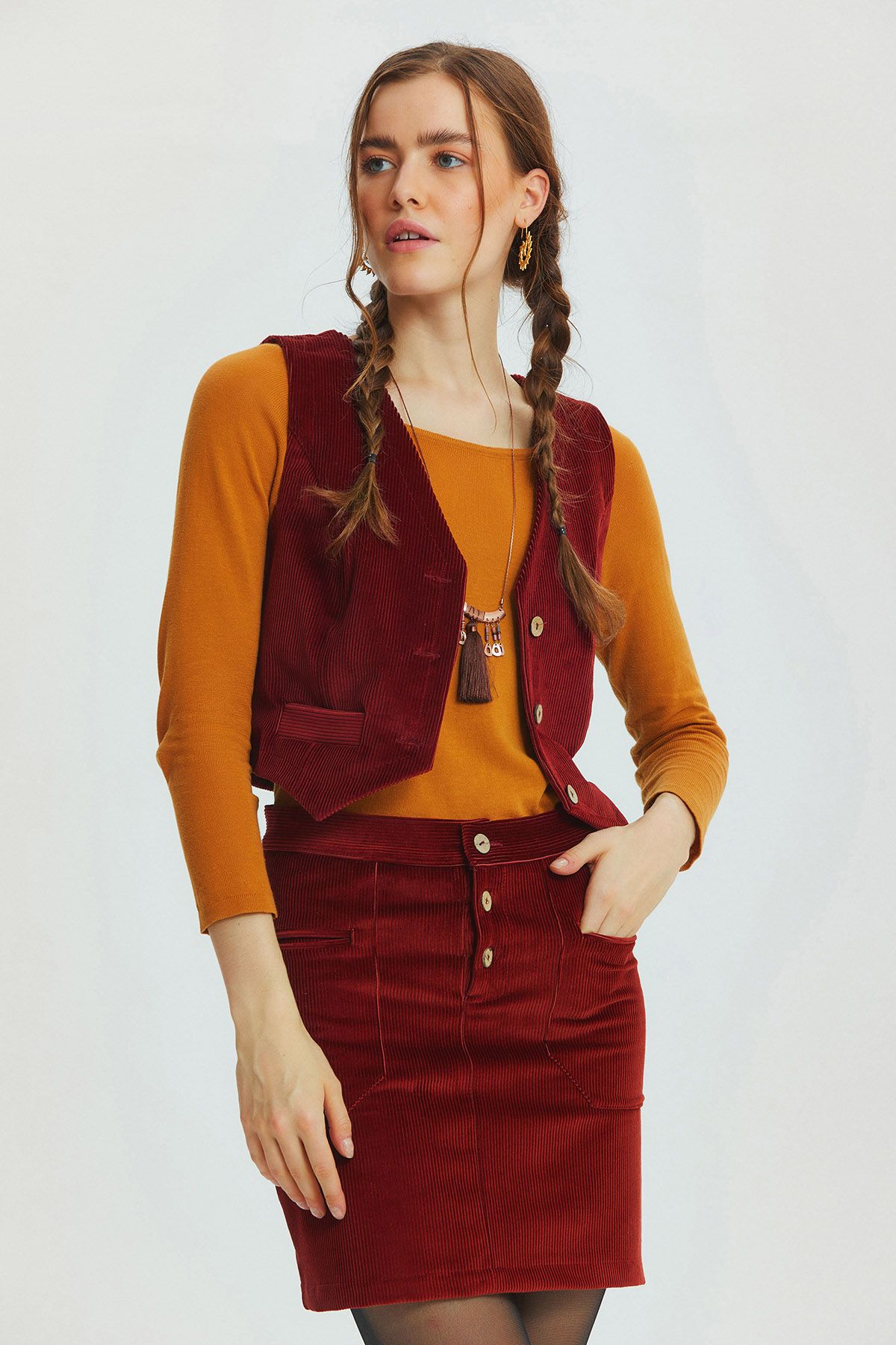 Bohemian V-Neck Classic Women's Vest Dark Red