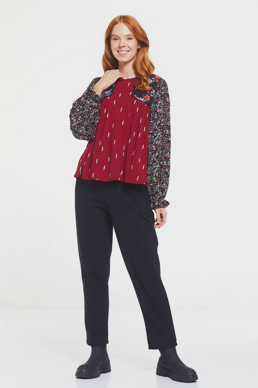 Laced Patchwork Bohemian Blouse Red