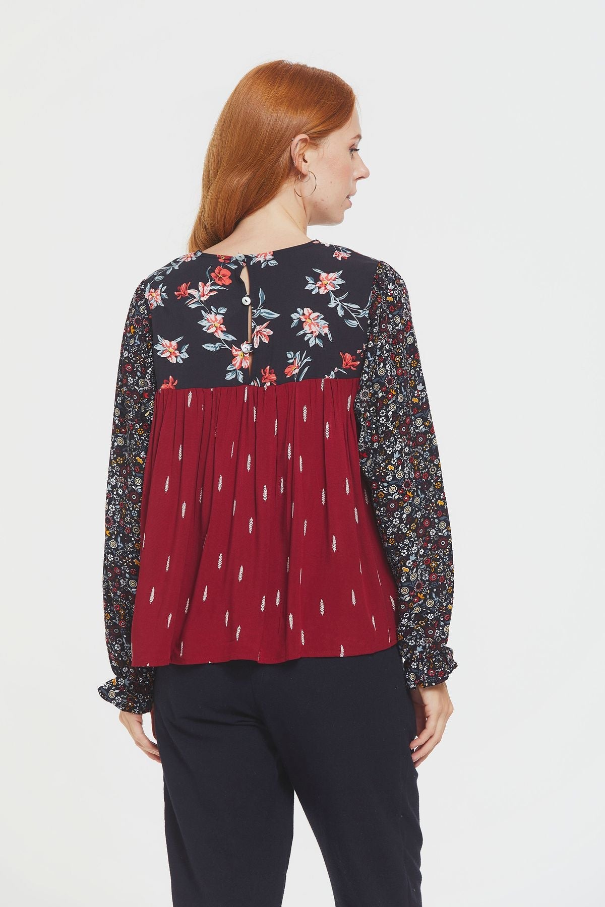 Laced Patchwork Bohemian Blouse Red