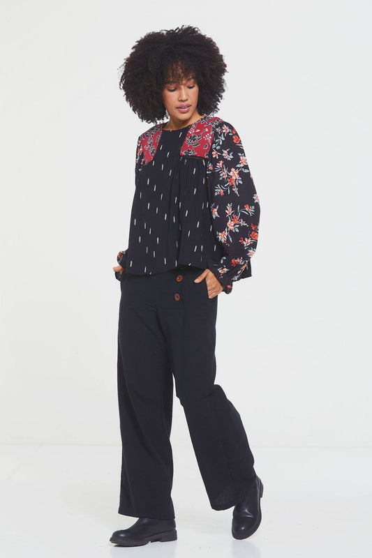 Laced Patchwork Bohemian Blouse Black