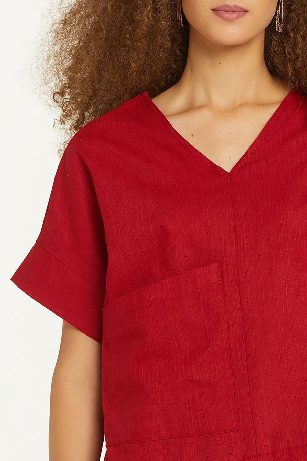 Short Sleeve Loose Fit Boho Blouse Red