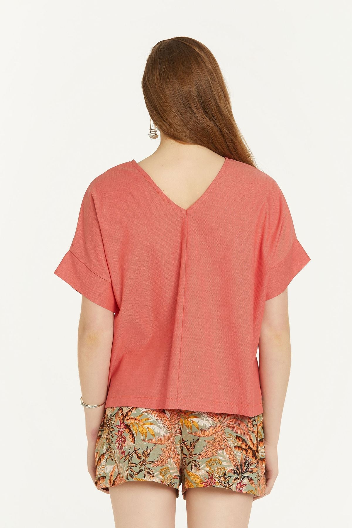 Short Sleeve Loose Fit Boho Blouse Pink