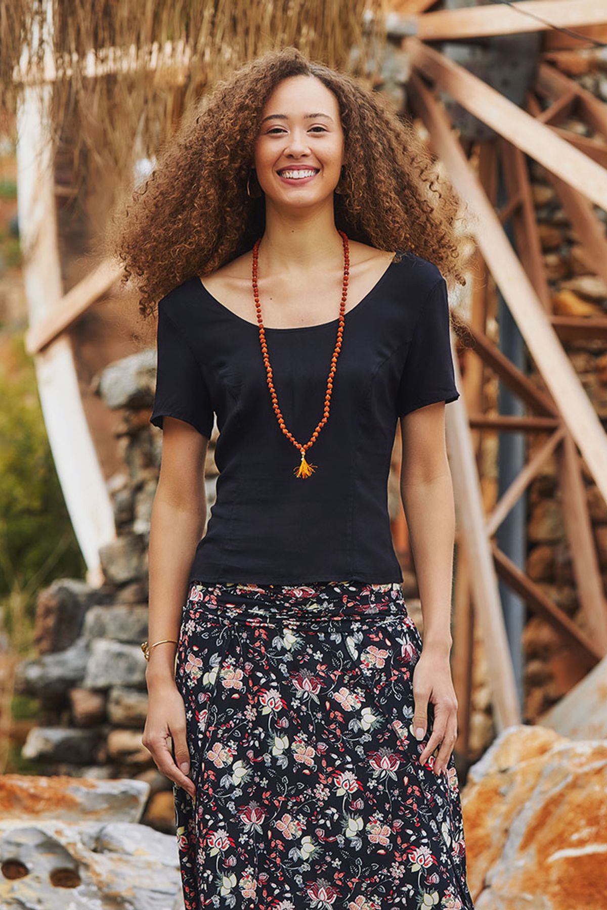 Women's Summer Blouse with Tie Back Black